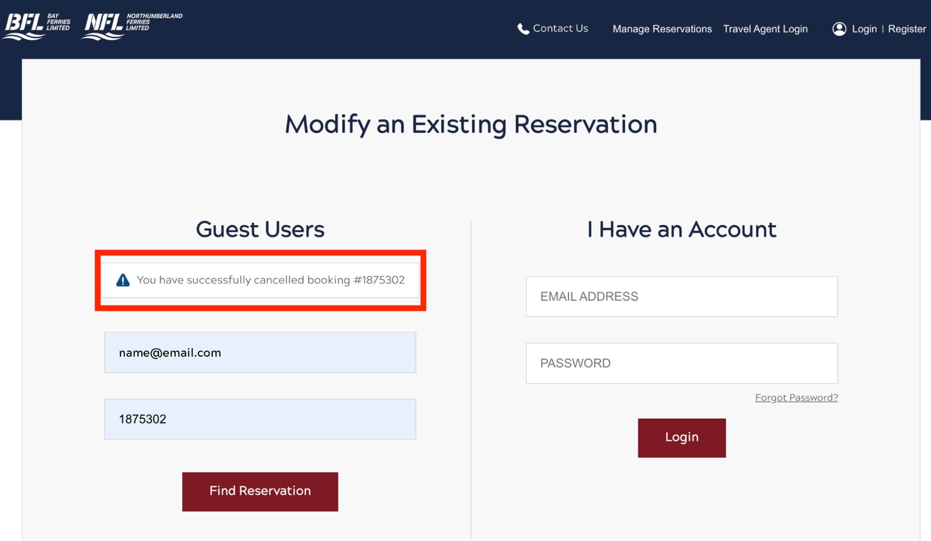 Manage Reservations Screenshot