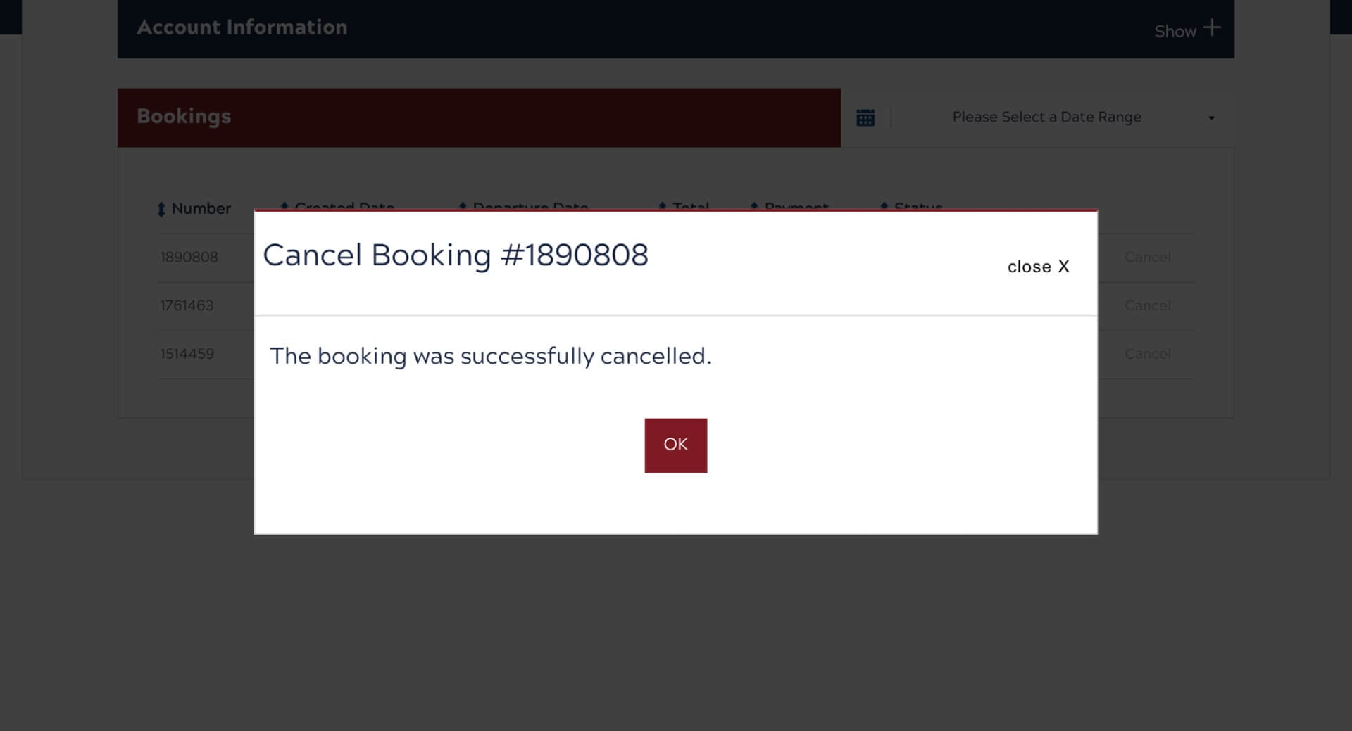 Manage Reservations Screenshot