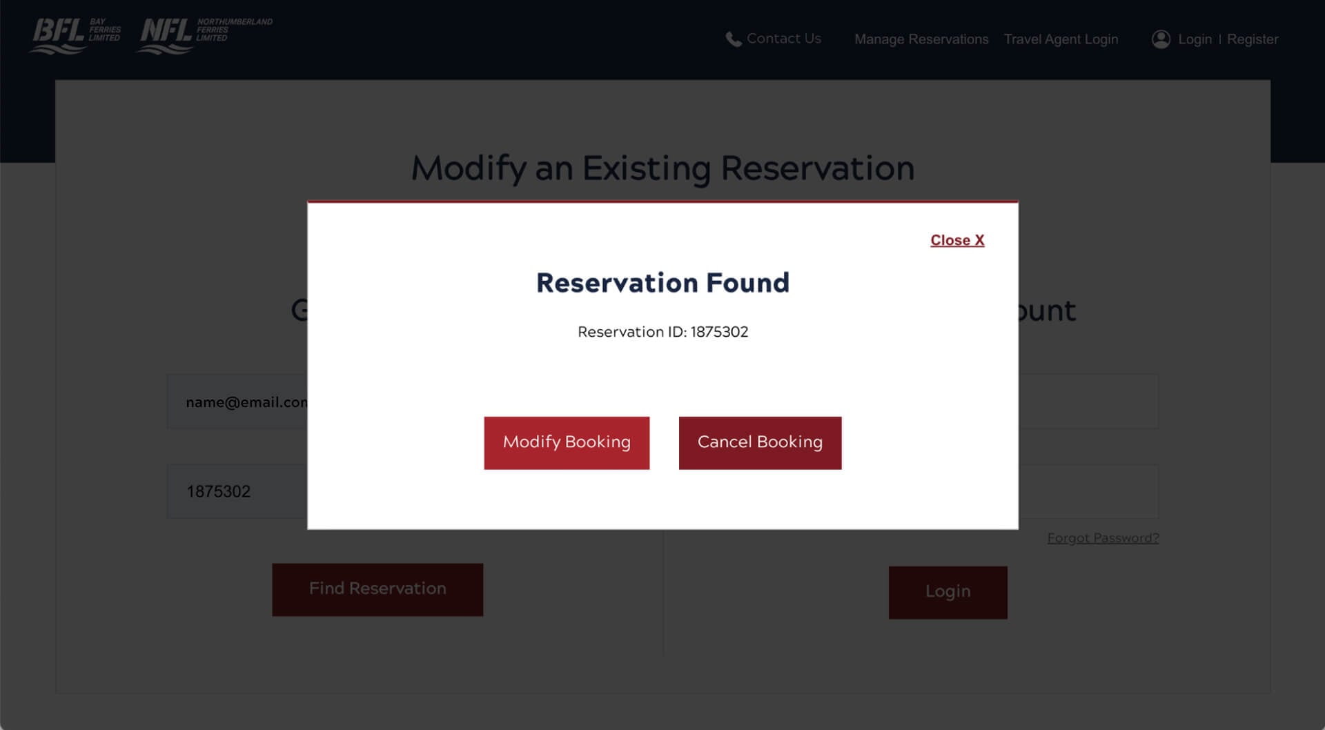 Manage Reservations Screenshot