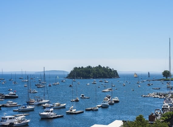 Boats docked in the Camden Harbor, Maine