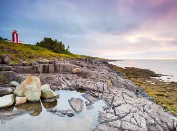 View of Point Prim Coastline and lighthouse in Digby, Nova Scotia
